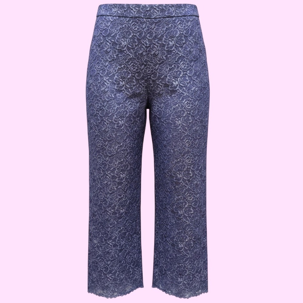 J.Crew Navy Blue Metallic Floral Lace Wide Leg Cropped Pants Womens Size 14